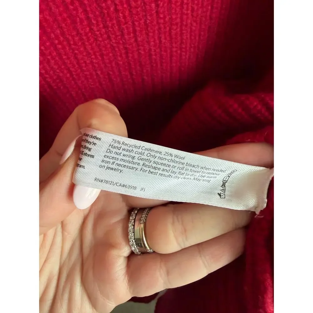 Eileen Fisher Cashmere/Wool Ribbed Textured Crew Neck Hi-Lo Sweater Red XS